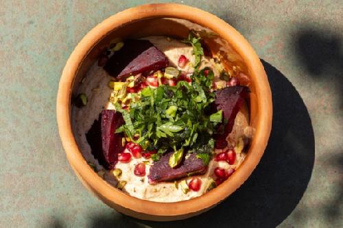 Ember-roasted beetroot with horseradish and dukkah